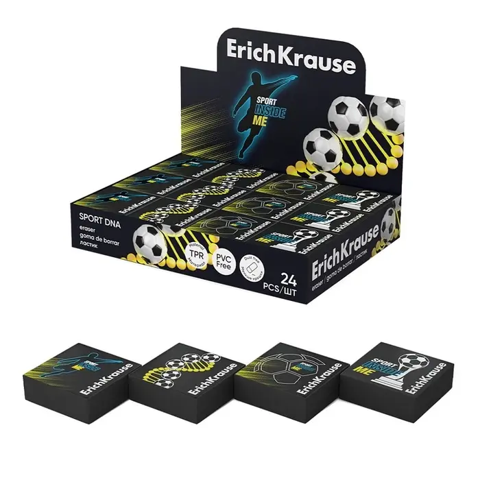 Ластик ErichKrause "Sport DNA", 32 х 32 х 11 мм, эко-ПВХ, черный