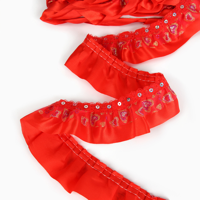 Тесьма, сетка с напылением на красном атласе, 5 см, в рулоне 10 м Тесьма, сетка с напылением на красном атласе, 5 см, в рулоне 10 м