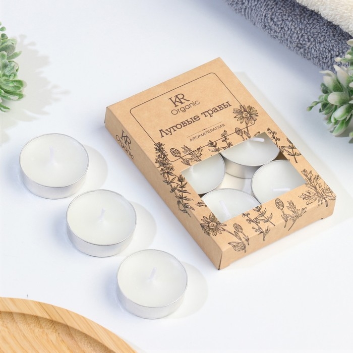 Свеча чайная ароматическая 6 шт.в под.коробке, Свеча чайная ароматическая 6 шт.в под.коробке, "Луговые травы"