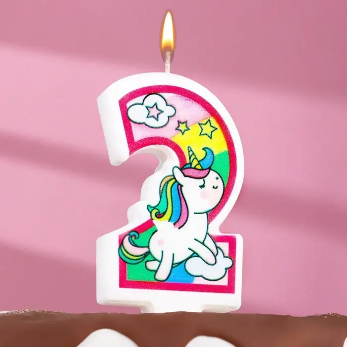 Свеча в торт «Единорог с шариком», цифра 2, розовый, 6.5 см Свеча в торт «Единорог с шариком», цифра 2, розовый, 6.5 см