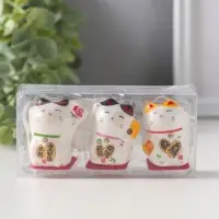 Сувенир керамика "Котики Манэки-нэко" набор 3 шт 4,2х3,6х3,5 см 2,5х9,5х4,5 см