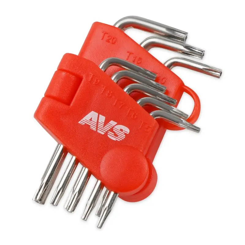Набор ключей торцевых изогнутых TORX МИНИ с отверстием 8 предметов (T5-T20) AVS TXL-8H