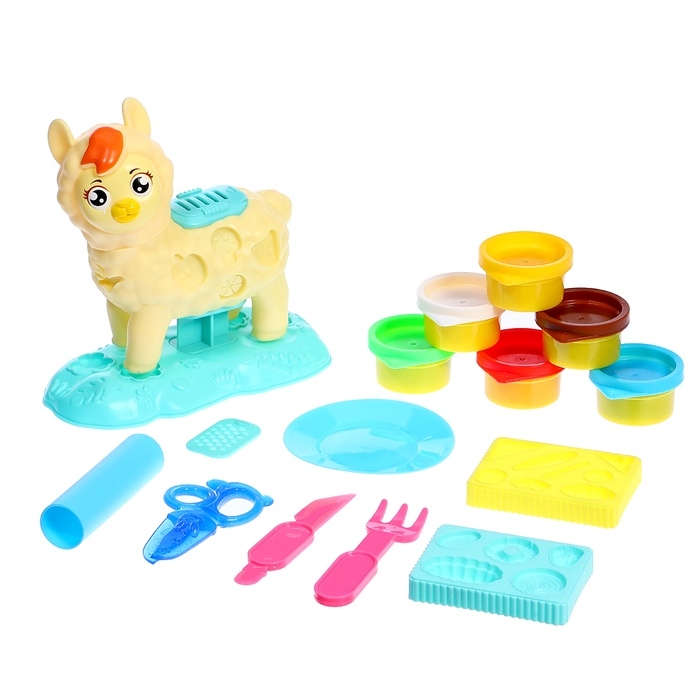 Набор для игры с мягким пластилином «Милая Лама», 6 баночек с массой для лепки, 2 формы Набор для игры с мягким пластилином «Милая Лама», 6 баночек с массой для лепки, 2 формы