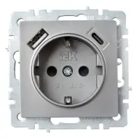 BRITE Розетка с заземлением с защитными шторками 16А с USB A+C 18Вт РЮш11-1-БрС сталь