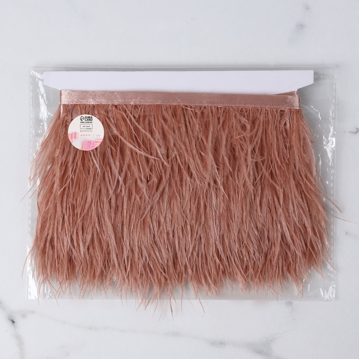 Тесьма с перьями страуса, 8-10 см, 5 ± 0,5 м, цвет лососёвый Тесьма с перьями страуса, 8-10 см, 5 ± 0,5 м, цвет лососёвый