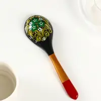 Ложка деревянная &laquo;Чернушка&raquo;, с плоским черенком, 20.2&times;6.2 см, хохлома, ручная роспись