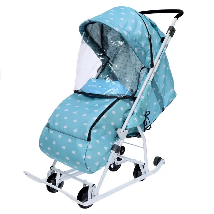 Санки-коляска Nika Kids &laquo;Наши детки 3-1К&raquo;, принт с облачками, голубые
