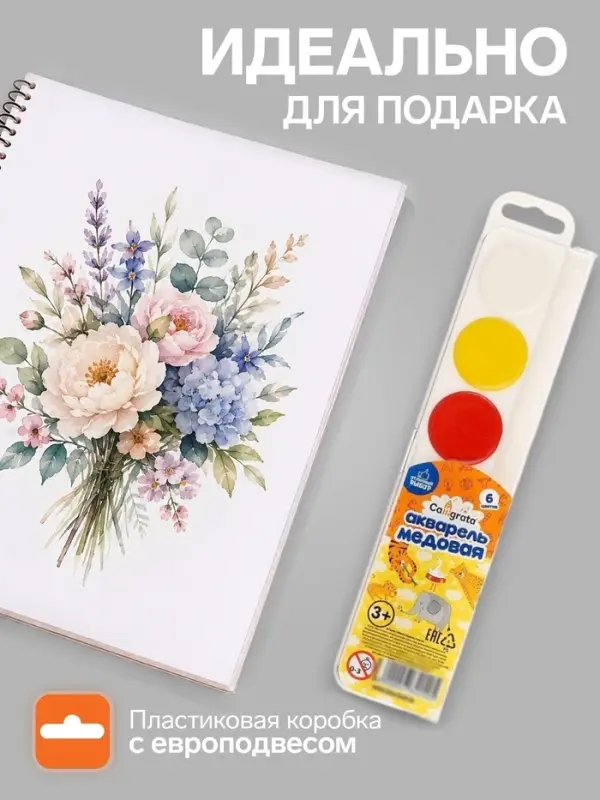 Акварель медовая Calligrata, 6 цветов, без кисти, пластик