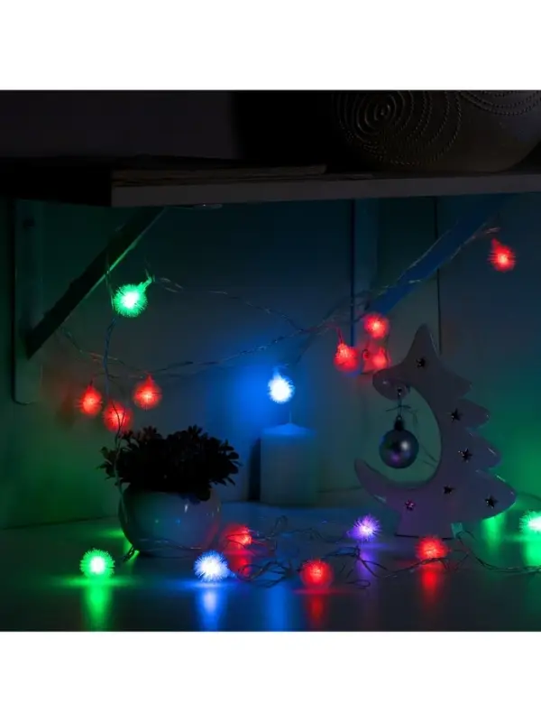 Гирлянда &laquo;Нить&raquo; 5 м с насадками &laquo;Ёжики&raquo;, IP20, прозрачная нить, 20 LED, свечение мульти (RG/RB), мигание, 220 В