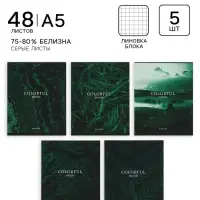 Тетради 48 листов в клетку &laquo;Изумруд&raquo;, серые листы, 5 штук