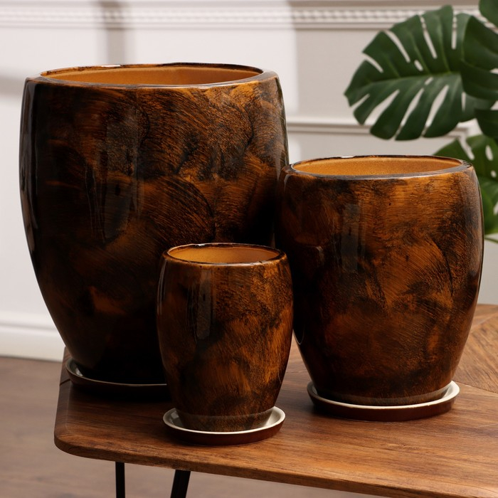 Набор горшков 3 шт. Набор горшков 3 шт. "Весна" коричневый 15 л/ 5,5 л/ 1,5 л