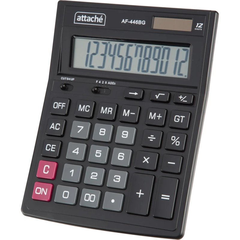 Калькулятор настольный ПОЛНОРАЗМ Attache AF-446BG,12р,дв.п,ч/сер,203x153x48