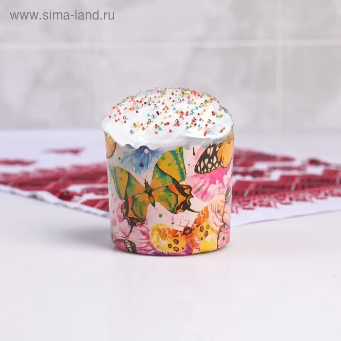 Форма бумажная для кекса, маффинов и кулича  Форма бумажная для кекса, маффинов и кулича "Бабочки цветные" 70x60мм