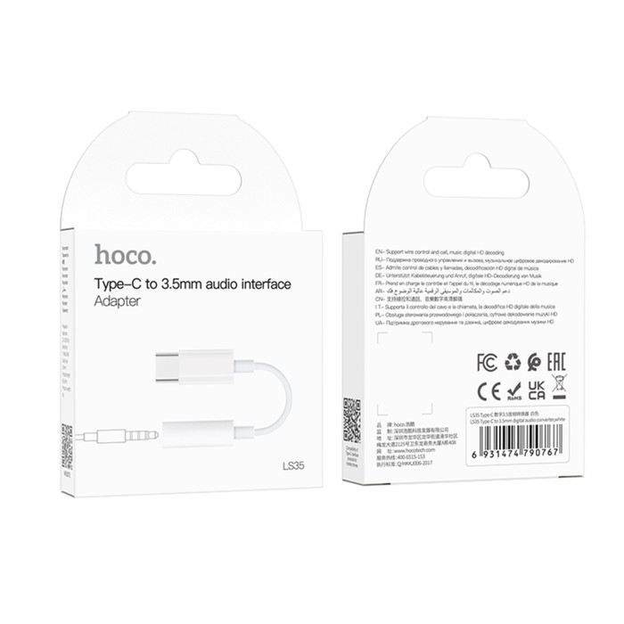Адаптер Hoco LS35, Type-C (m) - jack 3.5mm (f), белый Адаптер Hoco LS35, Type-C (m) - jack 3.5mm (f), белый