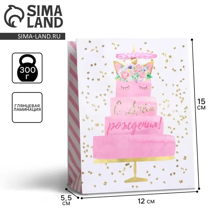 Пакет подарочный ламинированный, упаковка, «Happy Birthday», S 12 х 15 х 5.5 см Пакет подарочный ламинированный, упаковка, «Happy Birthday», S 12 х 15 х 5.5 см