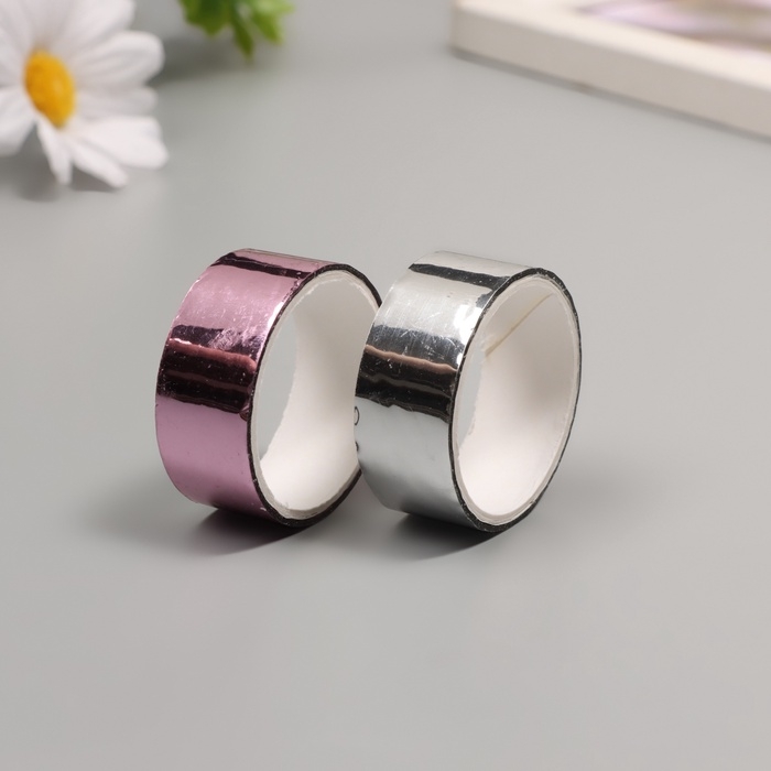 Клейкая лента декоративная пластик  Клейкая лента декоративная пластик "Металлик. Серебро, розовый" н-р 2 шт 1,5 см, дл. 3 м