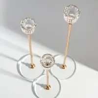 Подсвечник стекло, металл "Чаша-кристалл" d=2,2 см набор 3 шт h=23, 27,5 и 32,5 см