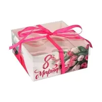 Коробка для капкейка &laquo;8 марта&raquo;, 16&times;16&times;7.5 см