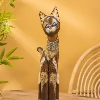 Сувенир «Кошка», 60×14×6 см, дерево, коричневый, МИКС