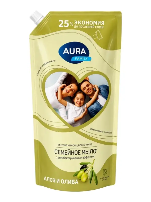 Жидкое мыло Aura с антибактериальным эффектом Олива и сок алоэ, 1 л.