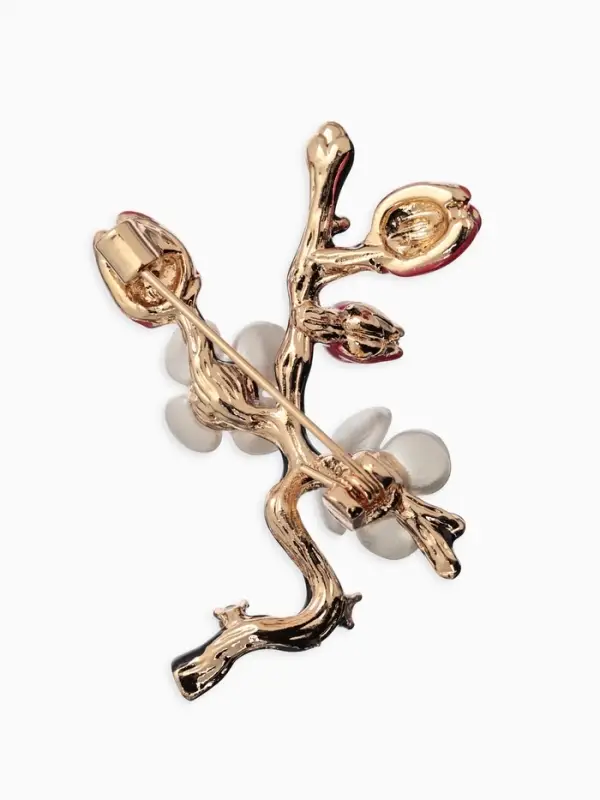 Брошь &laquo;Веточка с цветками сакуры&raquo;, эмаль, цветная в золоте