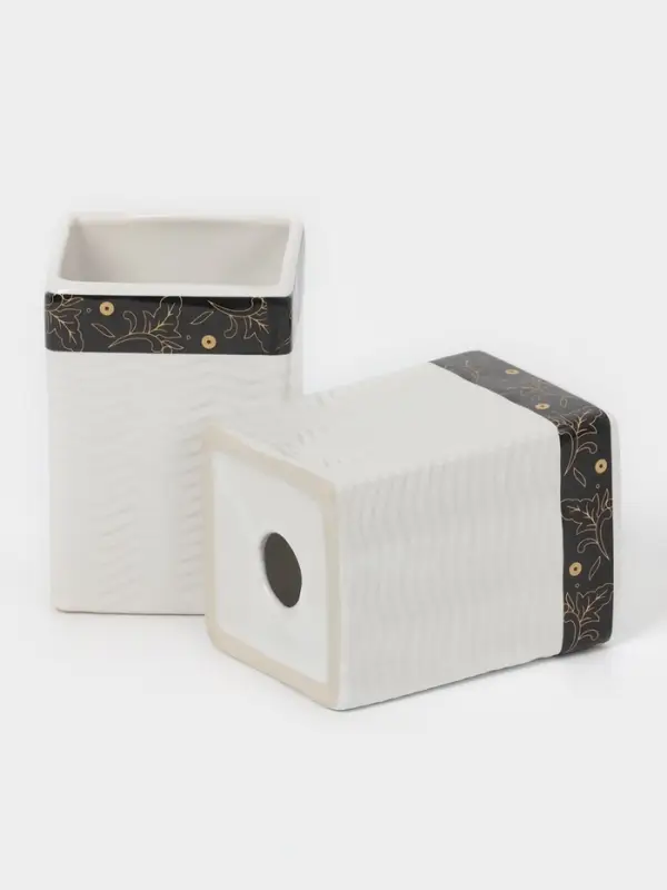 Аксессуары для ванной &laquo;Золотой лист&raquo;, 4 предмета: дозатор 250 мл, мыльница, 2 стакана, белые