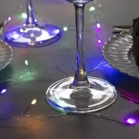 Гирлянда &laquo;Мишура&raquo; 1 м, роса, IP20, серебристая нить, 20 LED, от батареек CR2032&times;2, свечение мульти