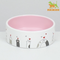 Миска керамическая "Любовь и коты"300 мл  12,5 x 4,5 cм, розово-белая