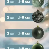 Ёлочные игрушки &laquo;Сильва ассорти&raquo;, шары новогодние, d=8 см, набор 9 шт., зелёный
