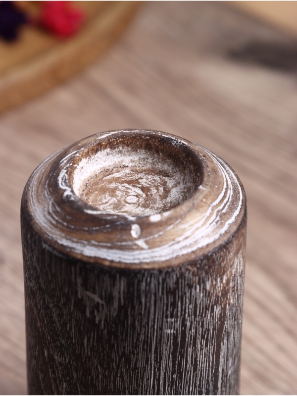 Подсвечник из дерева Джати, d 3 см, 8х8х20 см, цв. темно-коричневый