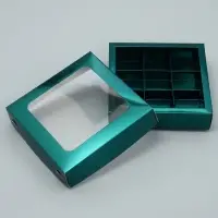 Коробка для конфет, кондитерская упаковка, 9 ячеек, &laquo;Изумрудная&raquo;, 14.7&times;14.7&times;3.5 см