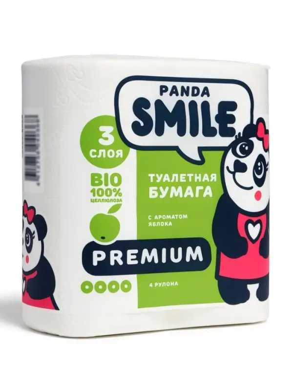 Туалетная бумага SMILE, с ароматом яблока, 3 слоя, 4 рулона