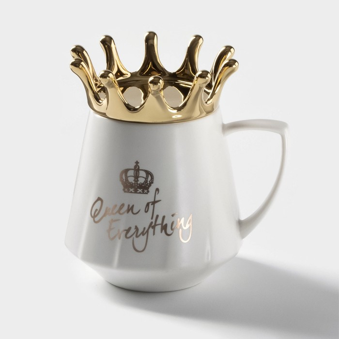 Кружка керамическая с крышкой &laquo;Корона&raquo;, 400 мл, рисунок МИКС