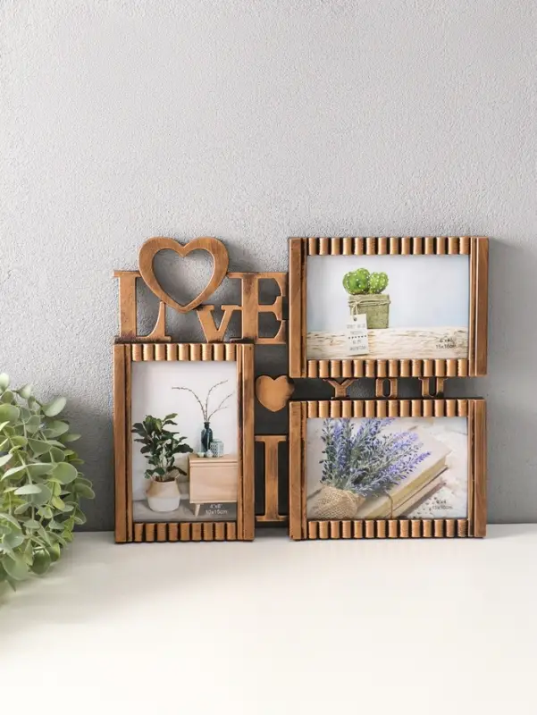 Фоторамка пластик на 3 фото 10х15 см "Я люблю тебя" тёмное золото 31,5х25,5 см