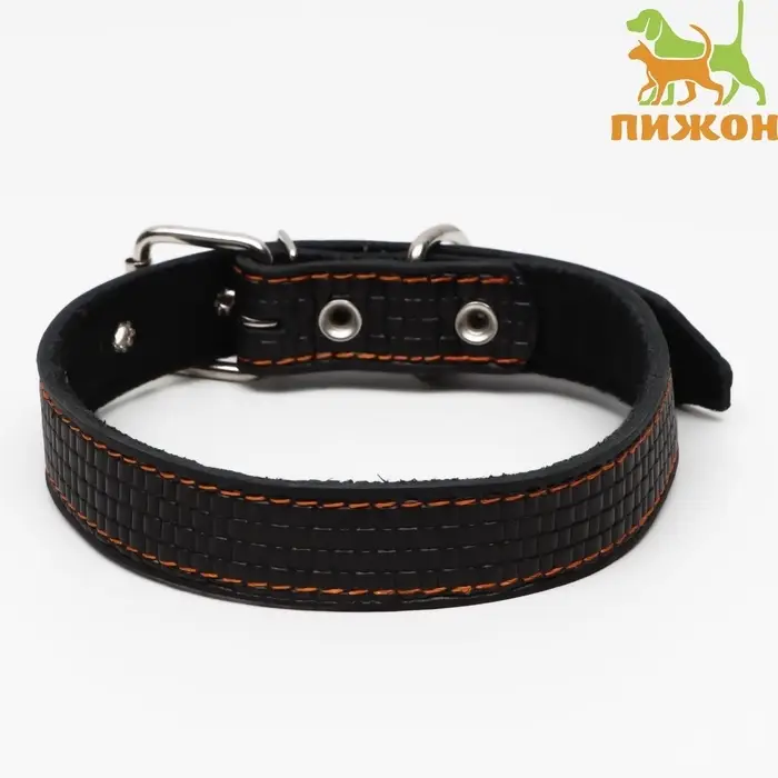 Ошейник кожаный с тиснением на синтепоне, 65&times;3 см, ОШ 40-55 см, чёрный