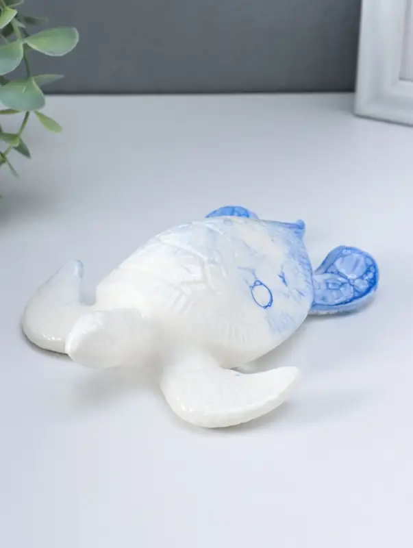 Сувенир керамика "Черепаха" бело-синий 14,5х12,5х4,8 см