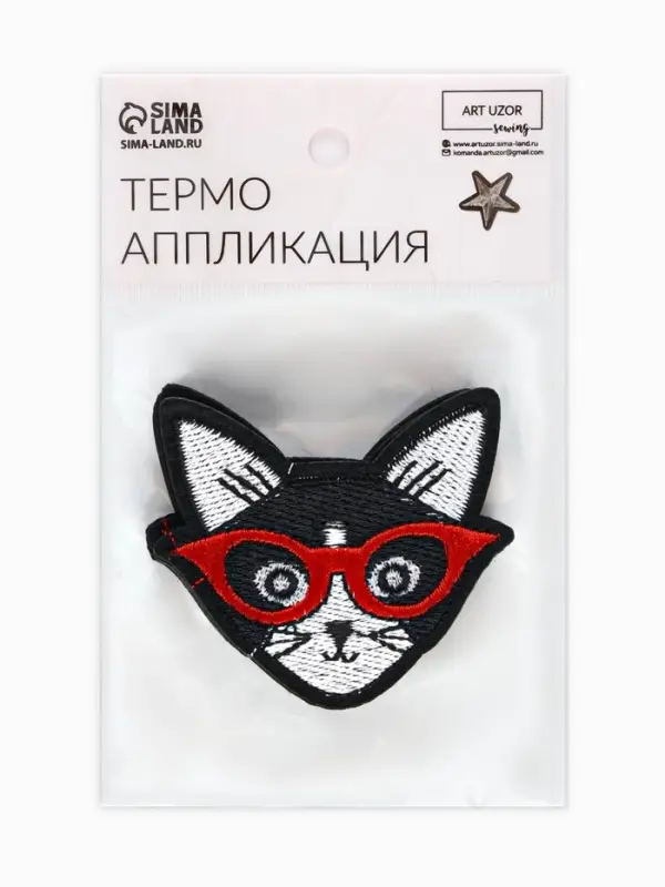 Термоаппликация «Кот в очках», 6×6 см, чёрная Термоаппликация «Кот в очках», 6×6 см, чёрная