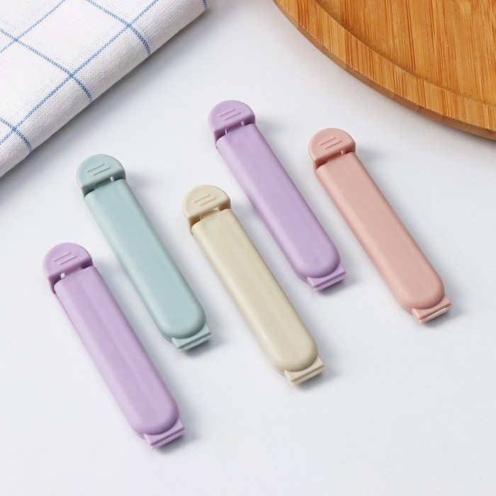 Зажимы для пакетов Доляна «Базис», 5 шт, 7 см, цвет МИКС Зажимы для пакетов Доляна «Базис», 5 шт, 7 см, цвет МИКС