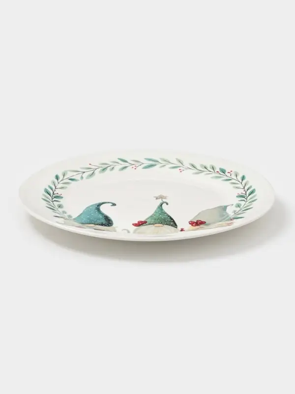 Тарелка новогодняя Доляна «Домашние гномики», d=25.5 см, фарфор, белая Тарелка новогодняя Доляна «Домашние гномики», d=25.5 см, фарфор, белая