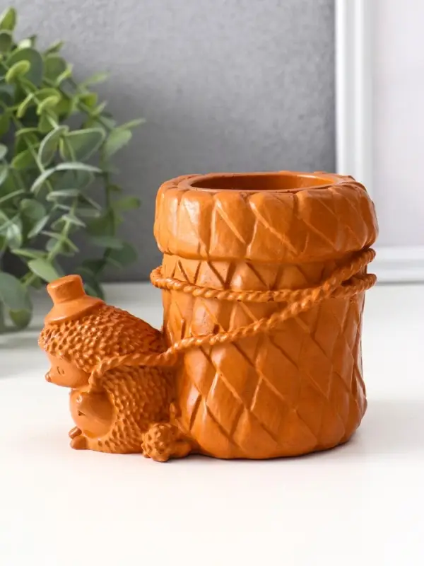 Сувенир карандашница «Ёжик с корзиной», 9×8×12 см, красная глина