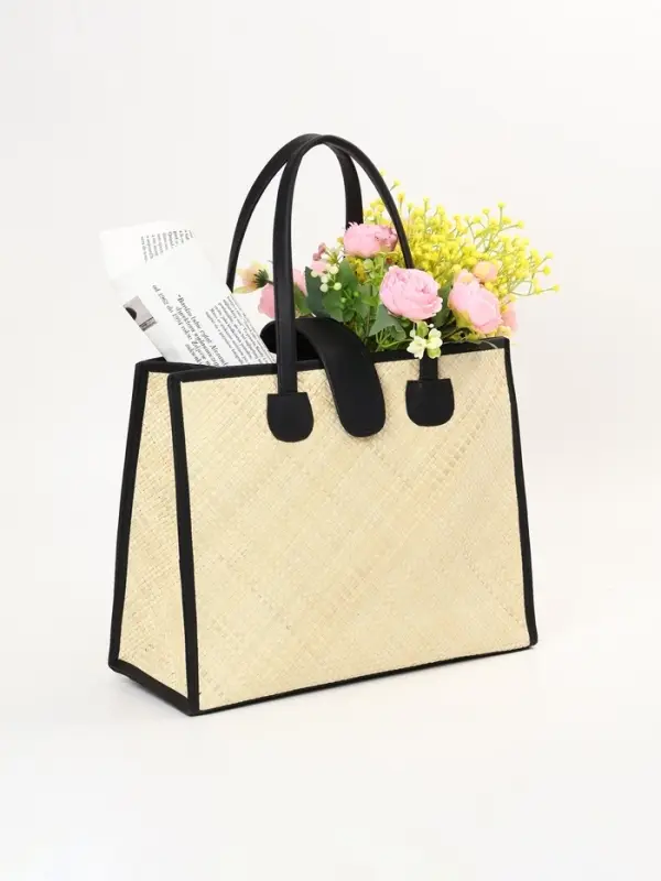 Сумка плетёная на застёжке из пандана, 41&times;16&times;50 см, бежево-чёрная