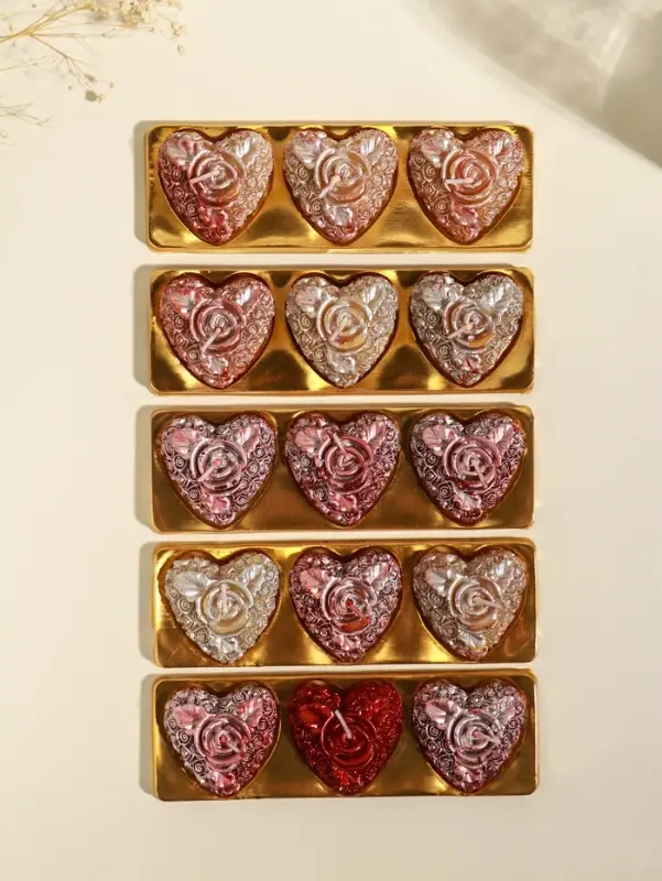 Набор свечей декоративных &laquo;Сердце с розой&raquo;, 3 шт., 5&times;2.5 см, красный