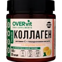 Коллаген+Витамин С+Гиалуроновая кислота OVERvit, концентрат для приготовления напитка, вкус лимона, 180 г