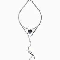 Кулон на затяжке 2 яруса медь "Медальон" 40/70см, сердце, цвет серебро