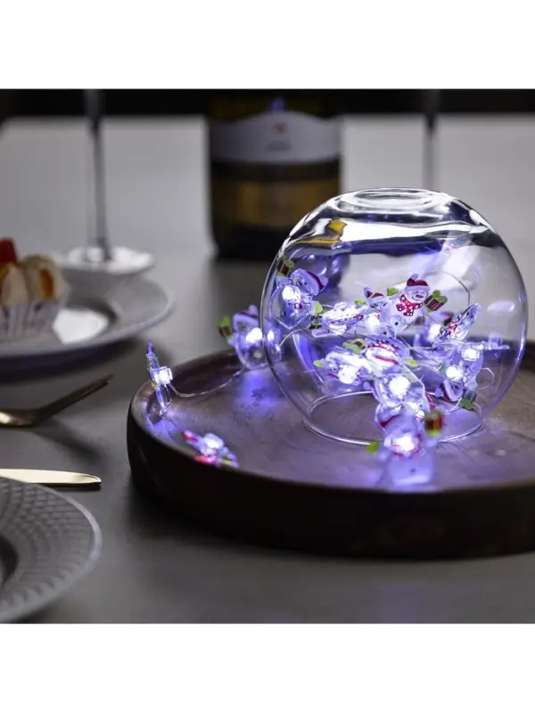 Гирлянда &laquo;Нить&raquo; 2 м роса с насадками &laquo;Снеговик&raquo;, IP20, серебристая нить, 20 LED, 2 режима, батарейки ААх2 (нет в комплекте), свечение белое