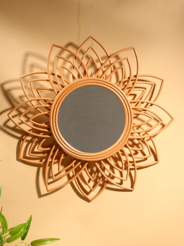 Зеркало настенное, 60х60х3 см, ротанг