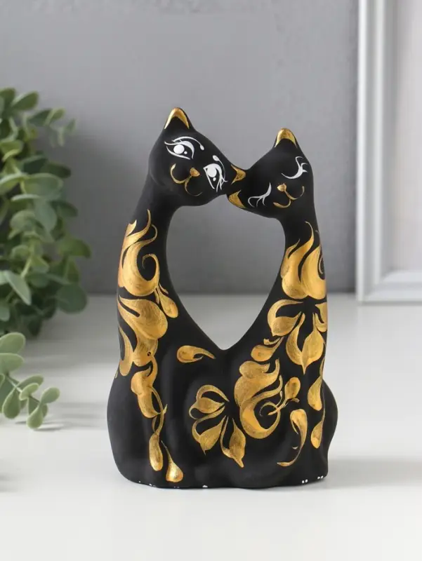 Фигурка керамика &laquo;Коты влюбленные&raquo;, чёрные, 5&times;10&times;17 см