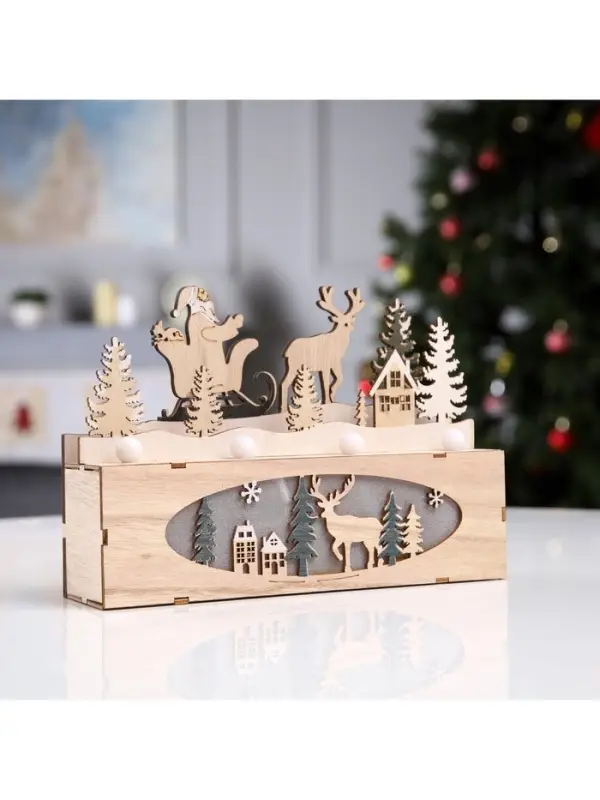 Светодиодная фигура &laquo;Новогодняя ночь&raquo; 24&times;17&times;6 см, дерево, от батареек AАAx2, свечение тёплое белое