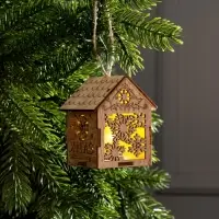 Ёлочная игрушка &laquo;Домик со снежинками&raquo;, 8&times;6.5&times;6 см, от батареек, свечение тёплое белое