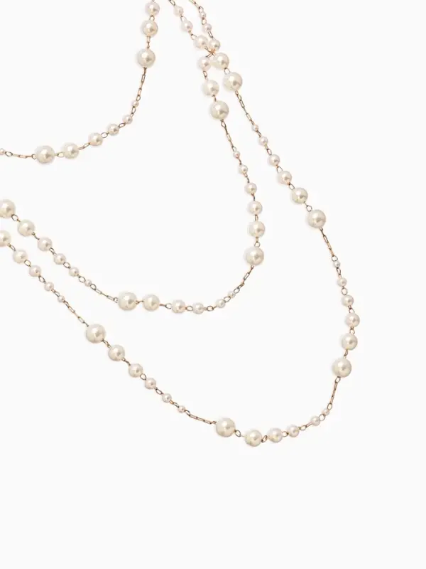 Бусы жемчужные, длинные, d=3.4, 5.6, 8.10, белые в золоте